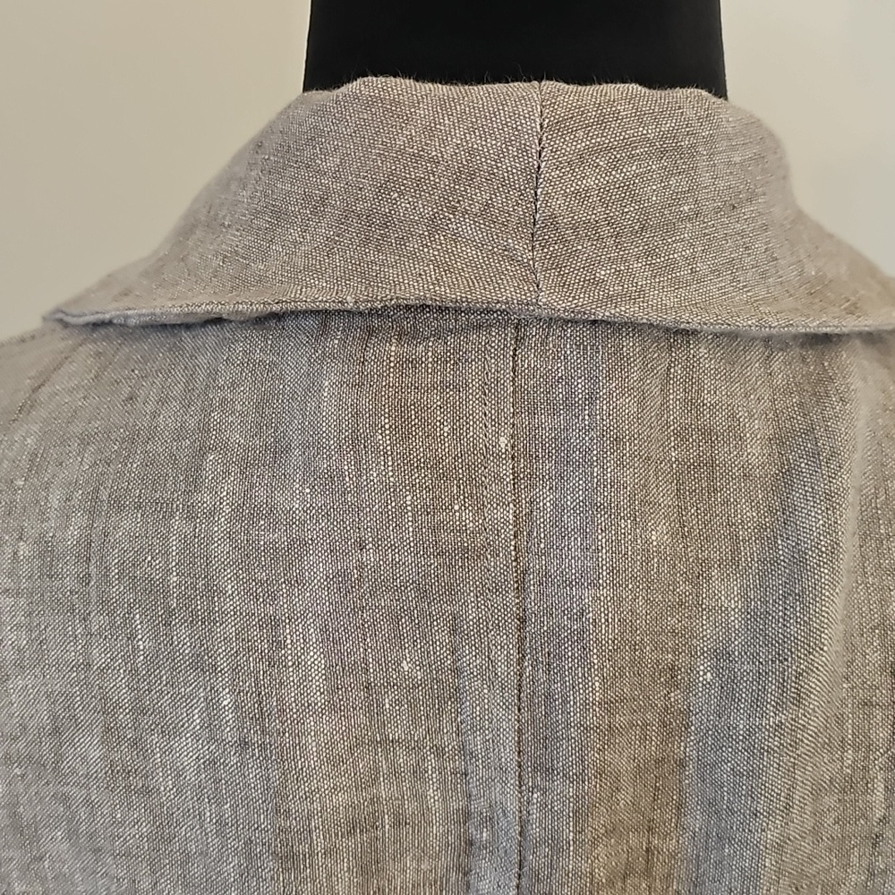 Tahari Women Medium Gray All Linen Open Front Blazer Suit Jacket Coat Pockets - Picture 3 of 8